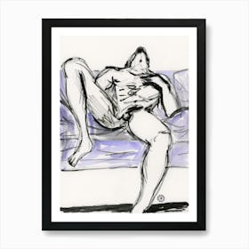 Male Nude 3 - homoerotic man erotic drawing ink pencil Art Print