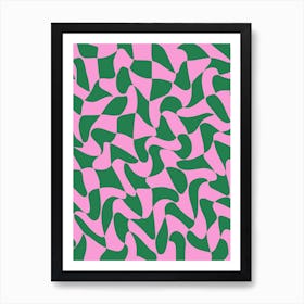 Green and Pink Warped  Wavy Check Art Print