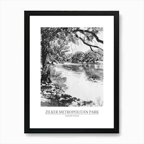 Zilker Metropolitan Park Austin Texas Black And White Drawing 1 Poster Art Print