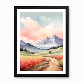 Tranquil Mountains In Minimalist Watercolor Vertical Composition 24 Art Print