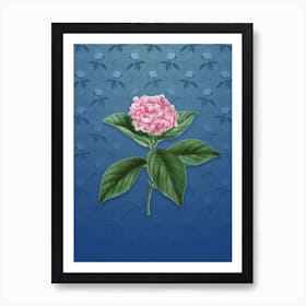 Vintage French Hydrangea Botanical on Bahama Blue Pattern Art Print