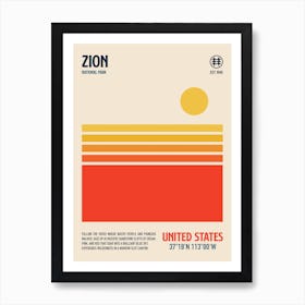 Zion National Park Retro Travel Print Art Print