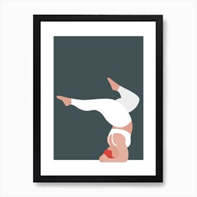 Large woman yoga pose in grey Art Print