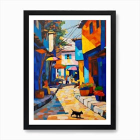Painting Of A Street In Seoul South Korea With A Cat In The Style Of Matisse 3 Art Print