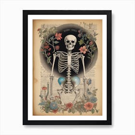Botanical Skeleton Vintage Flowers Painting (39) Art Print