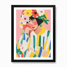 Girl with Flower Crown Gouache Painting Poster