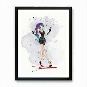 Anime Girl In Black Dress Art Print