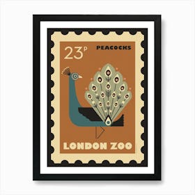 London Zoo Stamp Peacock Bird Kids Art Print Art Print