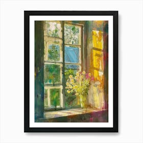 Bleeding Heart Flowers On A Cottage Window 2 Art Print