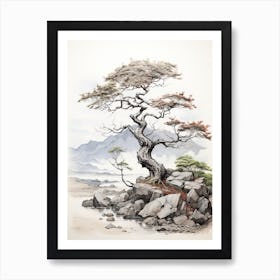 Yufuin In Oita,  Japanese Brush Painting, Sumi E, Minimal  2  Poster