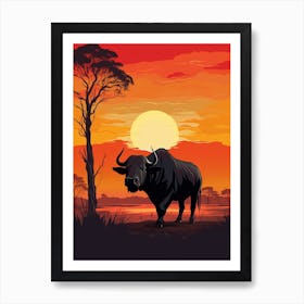 African Buffalo Sunset Silhouette 2 Art Print