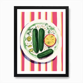 A Plate Of Cucumber3  Top View Food Illustration 4 Art Print