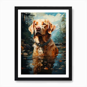 Labrador playing in a lake 1 Art Print