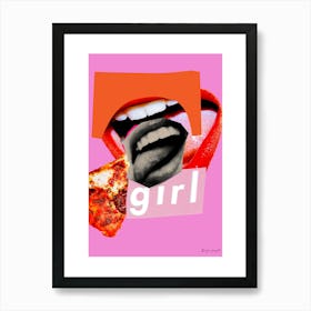 Girl With Pizza Art Print