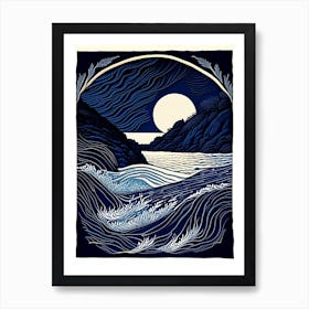 Water As A Symbol Of Power & Strength Waterscape Linocut 1 Art Print