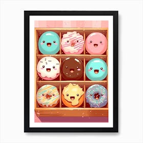 Happy Cute Donuts Art Print