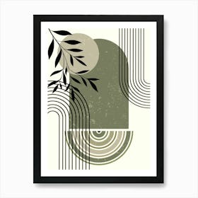 Abstract Geometric Botanical Leaves Concentric Circles Art Print