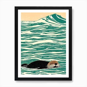 Sea Otter II Linocut Art Print