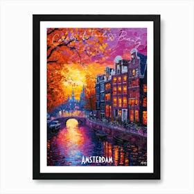 Amsterdam City Skyline, abstract cubism vibrant Poster Art Print