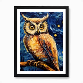 Starry Night Owl, Vincent Van Gogh Inspired Art Print