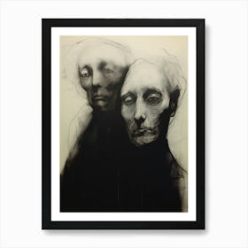 Ink Drawing Portrait Of Two People 1 Art Print