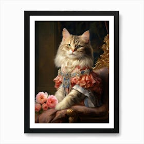 Royal Cat In Pink Rococo Style 1 Art Print