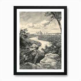 Mount Bonnell Austin Texas Black And White Watercolour 3 Art Print