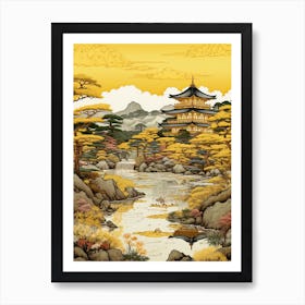 Kinkaku Ji (Golden Pavilion) In Kyoto, Ukiyo E Drawing 1 Art Print