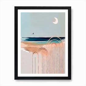 Flight Of The Seagull At Night - Abstract Minimal Boho Beach Art Print