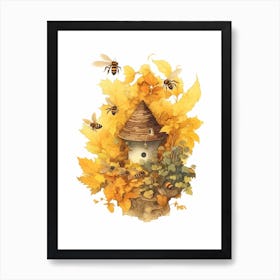 Apiary Bee Beehive Watercolour Illustration 4 Art Print