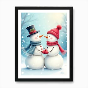 Snowman Couple Art Print