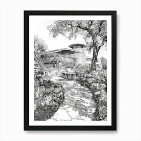 Nature Science Center Austin Texas Black And White Drawing 1 Art Print