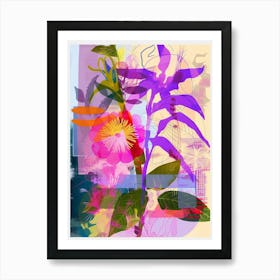Lavender 4 Neon Flower Collage Art Print