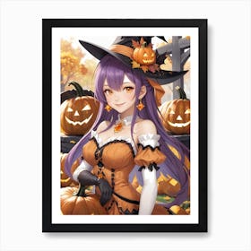 Sexy Girl With Pumpkin Halloween Painting (9) Art Print
