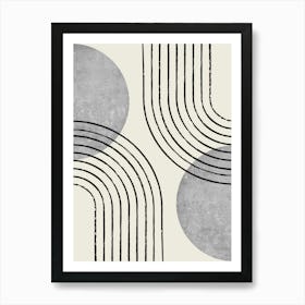 Sun Arch Double Abstract Modern Minimalist - Silver Art Print