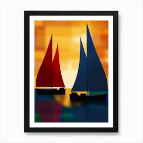 Sailboats at Sunset Art Print