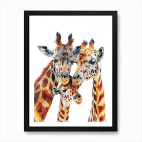 Giraffe Family Watercolour 2 Art Print