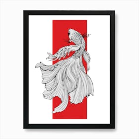 Graceful Betta Fish Line Art – Japanese Minimalist Style Affiche