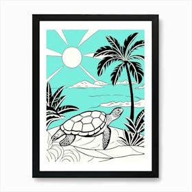 Modern Digital Sea Turtle Illustration Palm Trees 6 Art Print