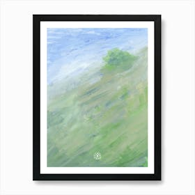 Summer Hill - hand painted impressionism vertical brush strokes nature green blue Art Print