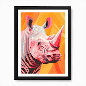 Wavy Lines Pink & Orange Dotty Rhino 5 Art Print