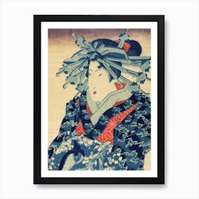 Lady In A Blue Kimono, Keisai Eisen  Art Print