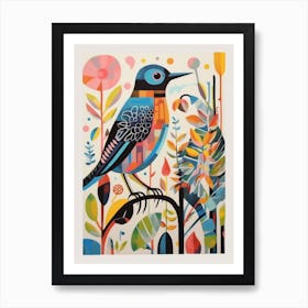 Colourful Scandi Bird Hermit Thrush 4 Art Print