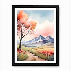 Tranquil Mountains In Minimalist Watercolor Vertical Composition 51 Art Print