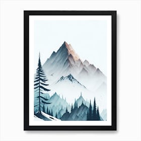 Mountain And Forest In Minimalist Watercolor Vertical Composition 51 Poster