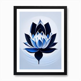 Blue Lotus Black And White Geometric 3 Art Print