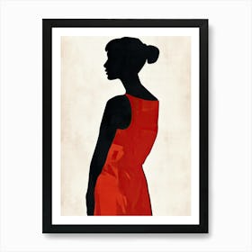 Silhouette Of A Woman In Red Dress, Minimalism Art Print