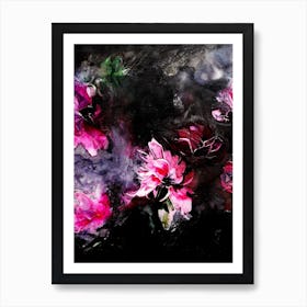 Red Flowers And Black Painting Art Print