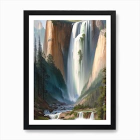 Yosemite Falls, United States Peaceful Oil Art  (2) Art Print