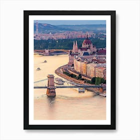 River Danube, Chain Bridge, Hungarian Parliament Art Print